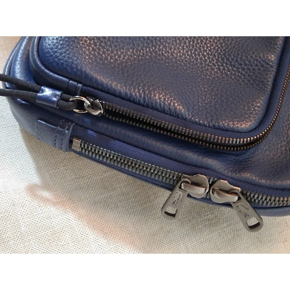 Lacoste Chantaco Navy Blue Pique Leather Vertical Camera Crossbody Bag NH3271CE